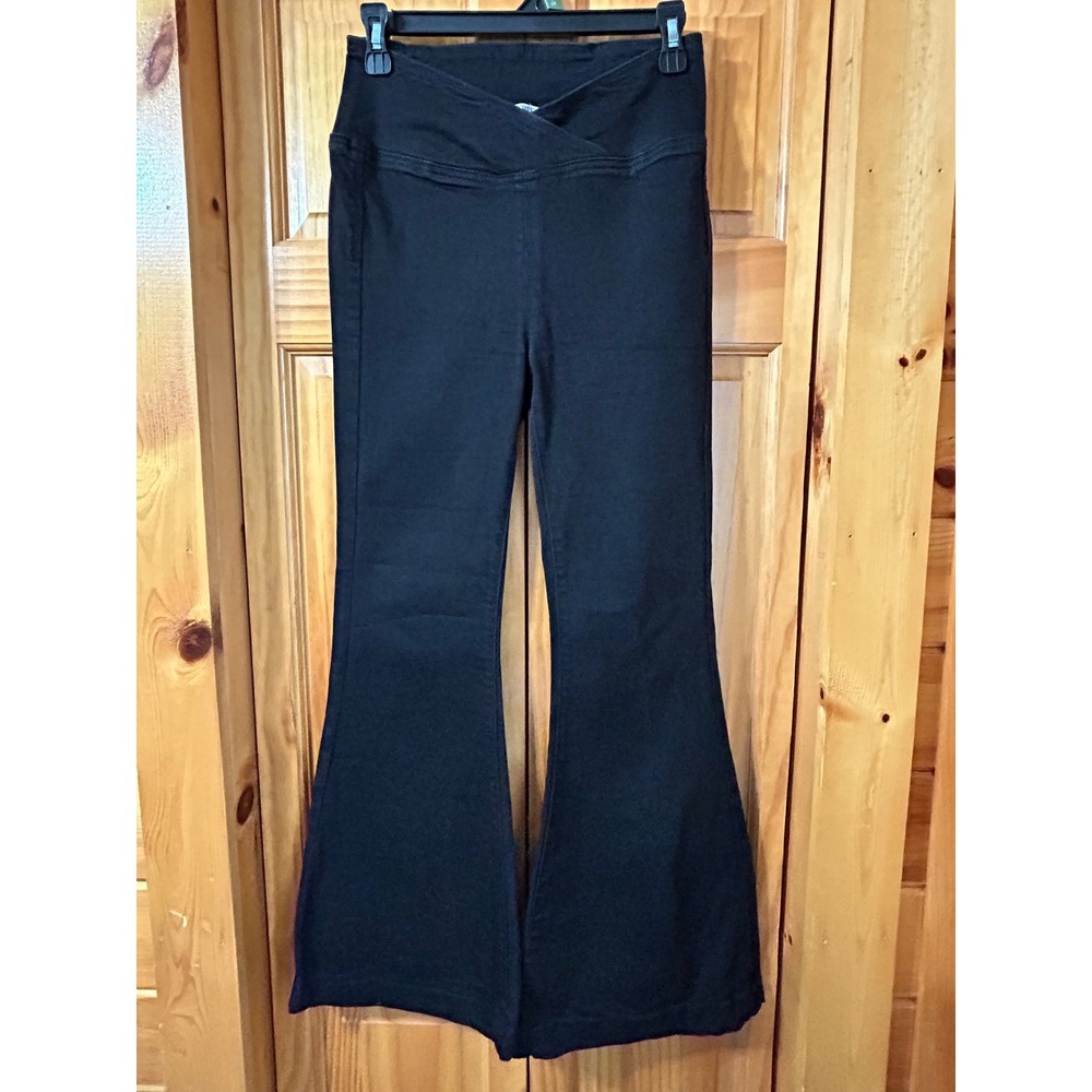 Free People We The Free Black Flare Pants Crossover V-Waist Bell Bottom Jeans 26